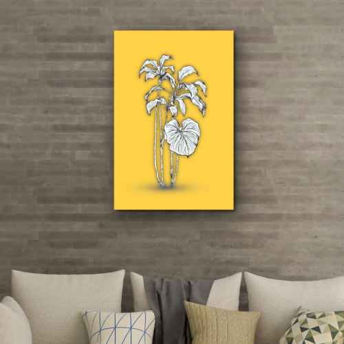 رسم لخطوط نباتية بخلفية صفراء